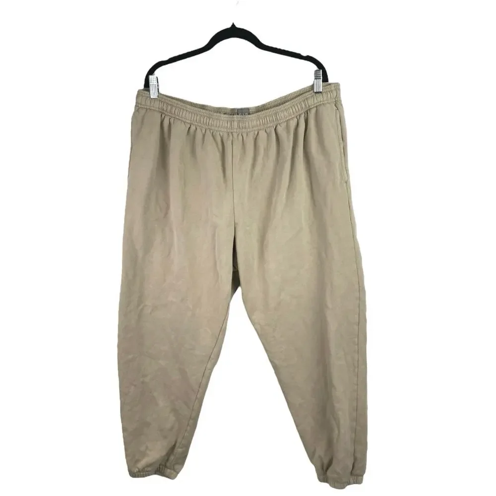 GAP Women's Beige Fleece Tapered Leg Elastic Waist Trousers Jogger Pants Size XL